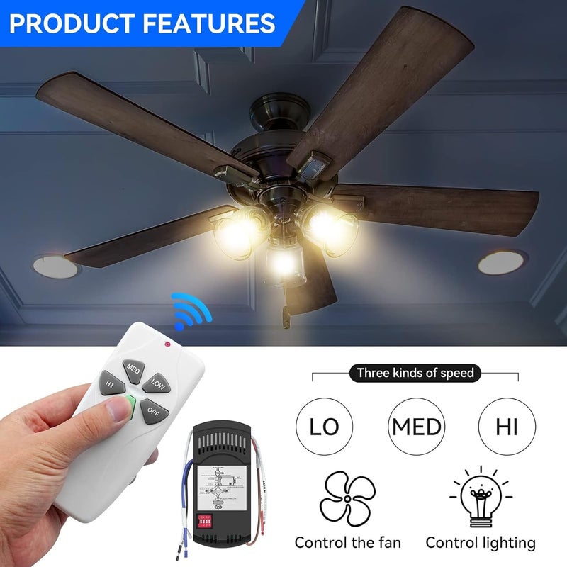 FEKOTS Universal Ceiling Fan Remote Control Kit Replacement for Harbor Breeze Hampton Bay Hunter Litex, 3-Speed Light Dimmer, with FAN28R Receiver, Replace FAN-53T 2AAZPFAN53T KUJCE9103 UC7030T - Image 2